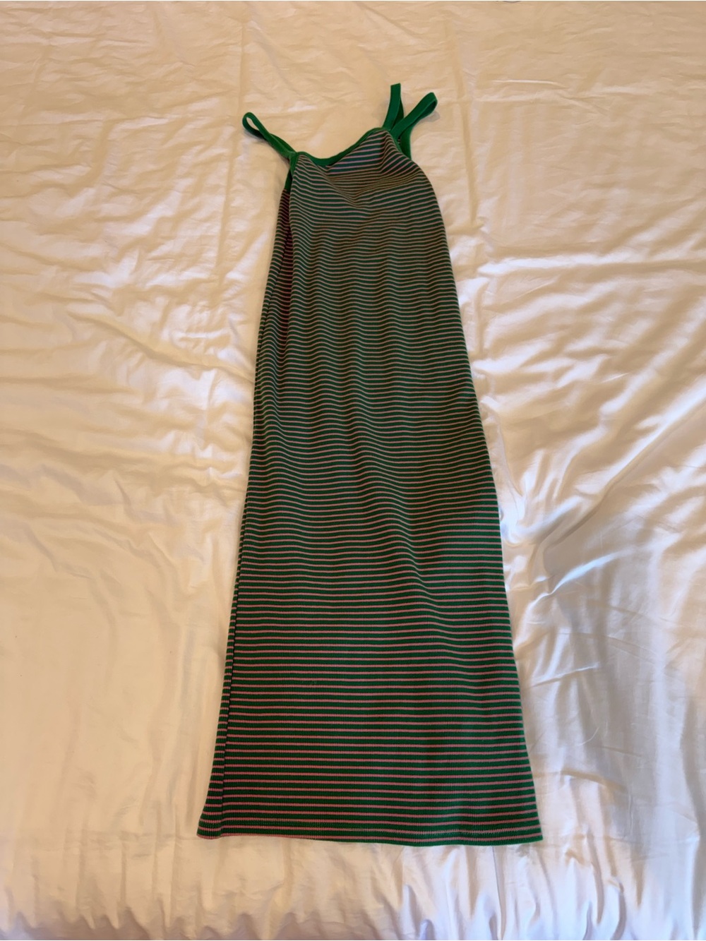 Green and Pink Striped Tank Midi Dress - Women's Dress